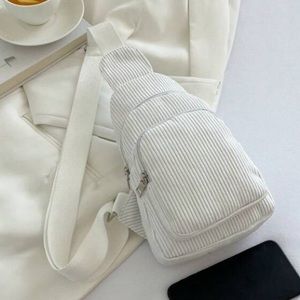 Adjustable Corduroy Minimalist Sling Bag - White Cream